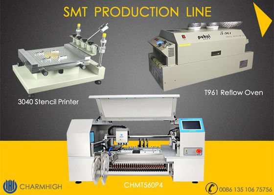 La alta línea 60 alimentadores 4 de SMT de la configuración dirige la impresora 3040 de la goma de la máquina de CHMT560P4 SMT P&amp;P/del horno T961/de la soldadura del flujo