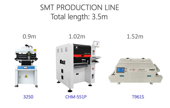 Duración total 3,5 m Línea de producción SMT pequeña de alta precisión 0201, BGA, IC de 144 pines