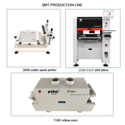 Línea SMT pequeña de alta precisión con 3040 Impresora CHM-551 Montador T961 Horno