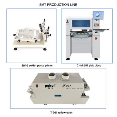 Línea de producción SMT pequeña de alta precisión 3040 Impresora de plantillas CHM-551 SMT Montador de chips Horno de reflujo T961