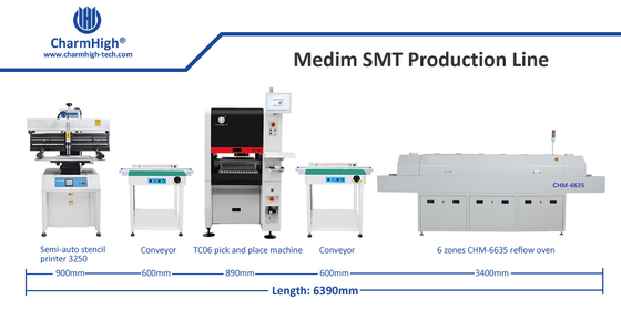 Línea de producción SMT mediana, 6 cabezales TC06 Ensamblaje completo de PCB Fabricación de PCBA